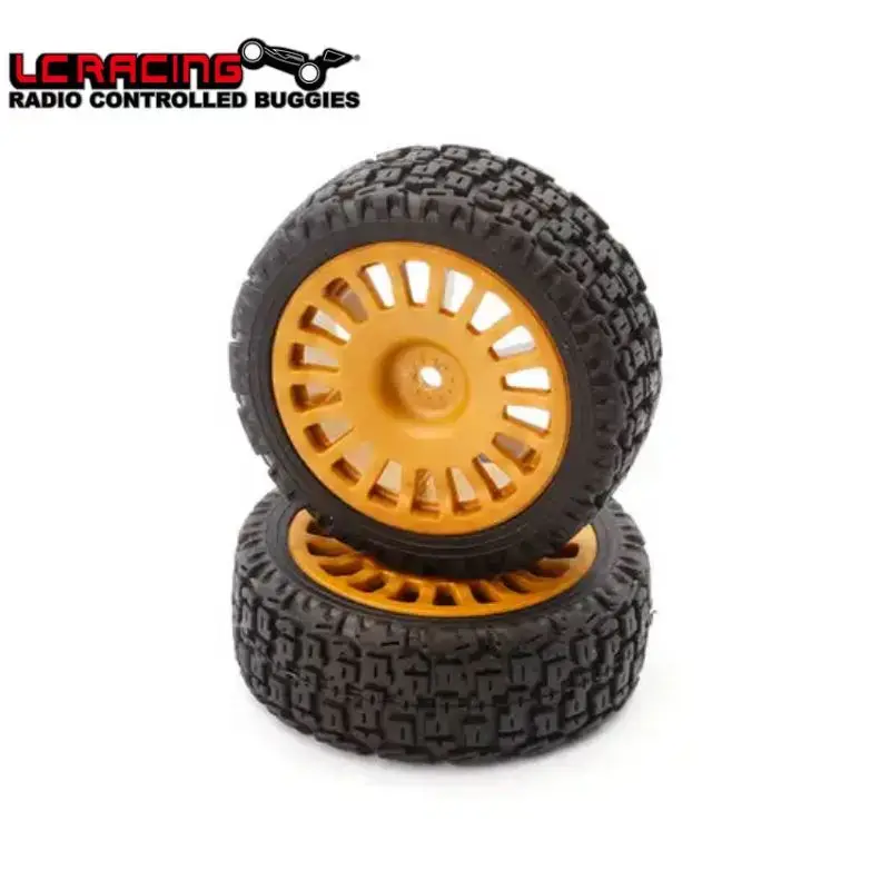 Original LC RACING For C8055 18 Spokes Rally Tire Set (Pre-mounted, Gold, 2 pcs) For PTG-2, PTG-2R