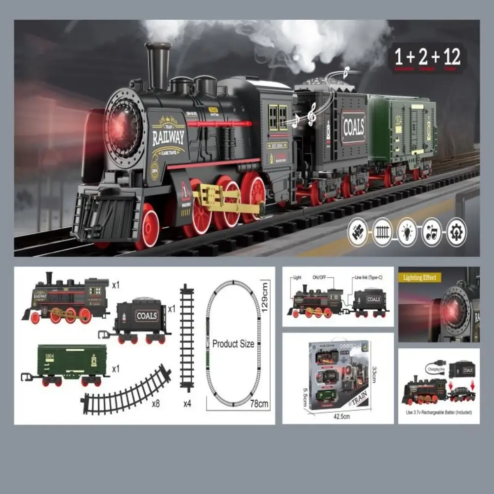 Zestaw DIY: Elektryczny pociąg parowy w stylu retro, lokomotywa parowa, szybka kolej, pociąg z efektem parowania.