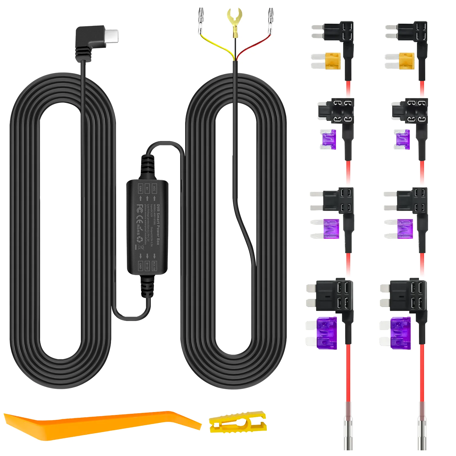 Car Dash Cam Wire 3m DVR Hardwire Cable Kit Video Recorder 12 24V To 5V Type-C USB Charger Line Auto Dashcam Camera