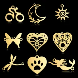 10pcs/lot Stainless Steel Geometric Heart DIY Connector Charms Wholesale Heart Paw Mermaid Cross Jewelry Pendant Dragonfly