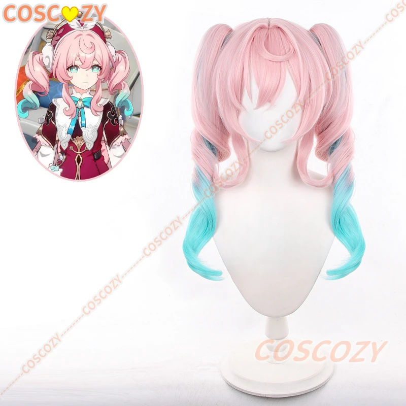 Hyacine Cosplay Wig from Honkai Star Rail Pink Blue Double Ponytail Hair Amphoreus Halloween Party Wigs for Women Girls