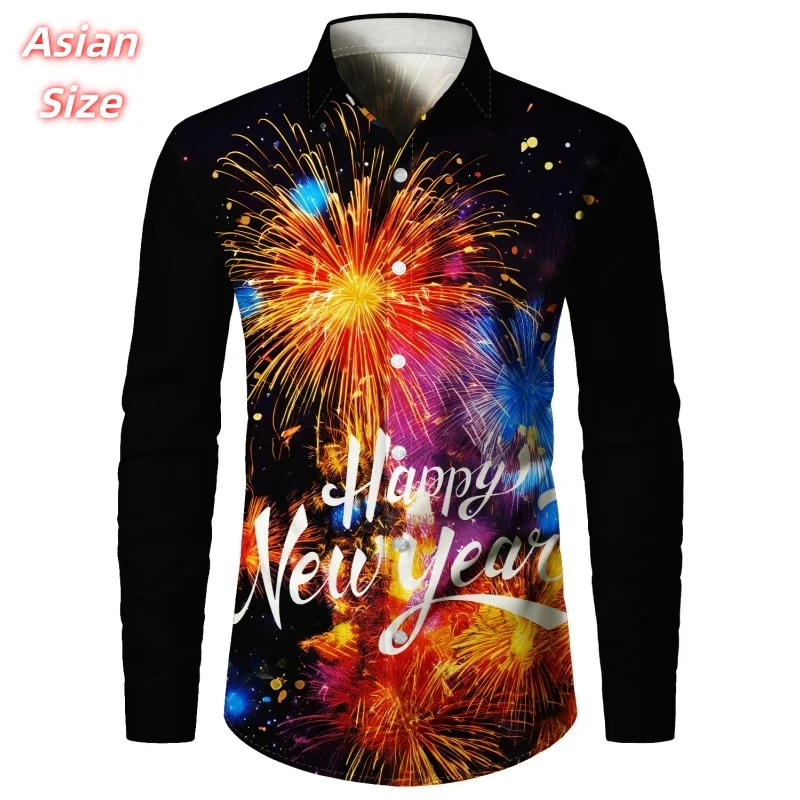 

Гавайские рубашки с новогодним рождественским узором для мужчин и женщин, фейерверки, рубашки Aloha с 3D принтом, повседневные топы, свободная блузка с длинным рукавом