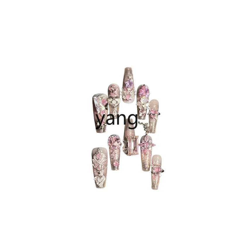 

Yjq hand-worn nail removable nail art heavy industry luxury peach powder smudge chain