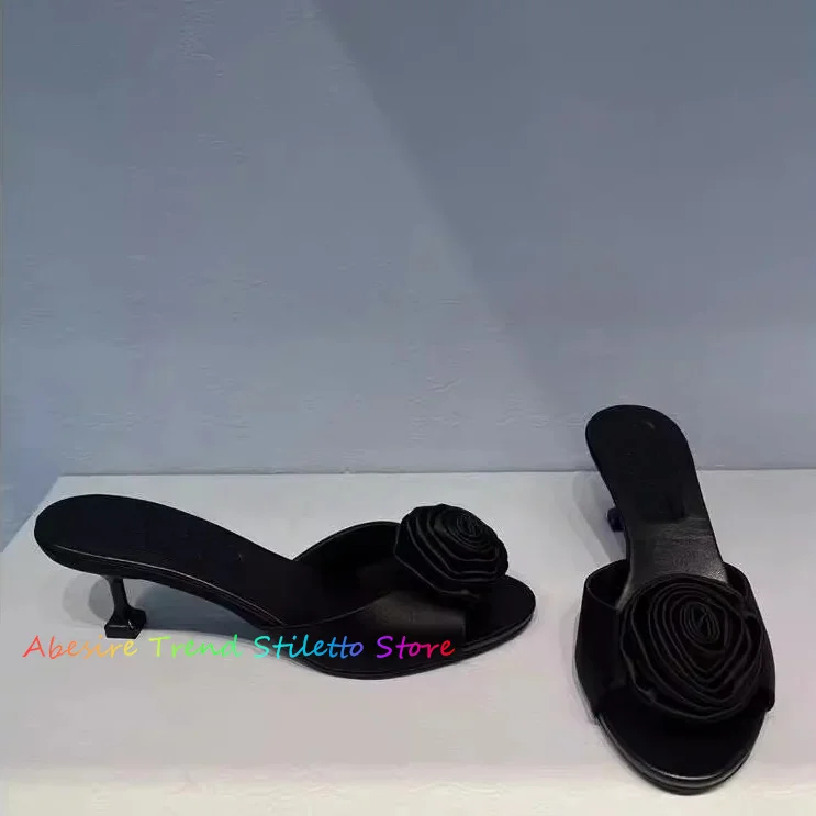 Pink Fairy Rose Blossom High Heel Sandals For Women's 2024 New Pink Peep Toe Strange Heel Slippers Ladies Elegent Dress Shoes