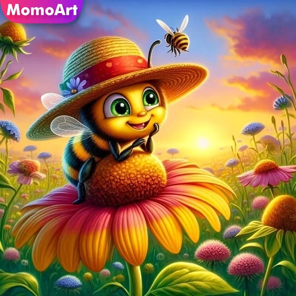 Momoart Neuerscheinung Diamant-Malerei Biene Tier DIY Vollbesatz Quadratische Runde Diamanten Mosaik Blume Kreuzstich Handarbeit Hobby
