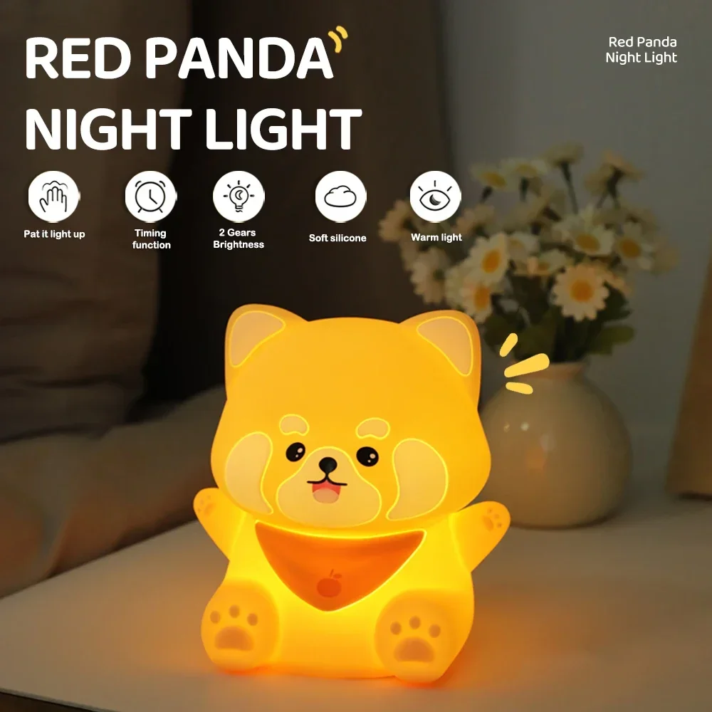 かわいいレッサーパンダナイトライト 2 輝度タイミング保育園睡眠ランプ USB 充電式ベッドサイドテーブルランプ部屋の装飾用