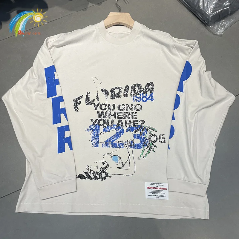 

Классическая футболка с буквенным логотипом RRR123, футболка с длинными рукавами для мужчин и женщин, пара, повседневная модная цементная белая футболка, топ большого размера