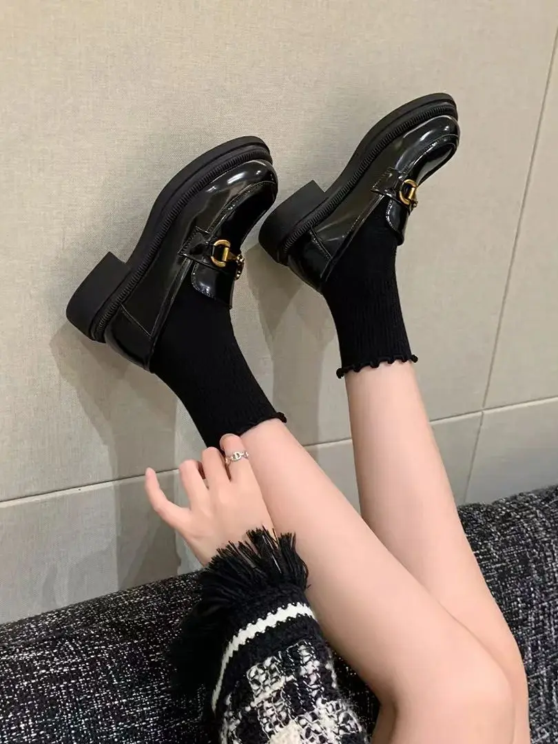 حذاء بدون كعب نسائي من ماري جين - دائري بدون قوس للتعب، إبزيم سلسلة معدنية، حذاء أوكسفورد كاجوال غير قابل للانزلاق للأنيق اليومي #2