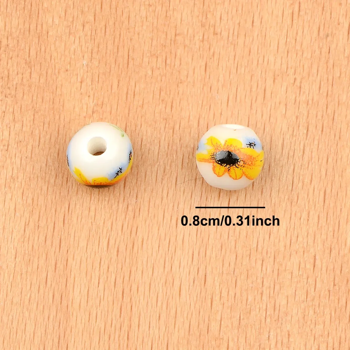 20pcs 0.8cm Sunflower Patterns Decal Round Ceramic Beads For Jewelry Making DIY Handmade Necklace Bracelet Accessories