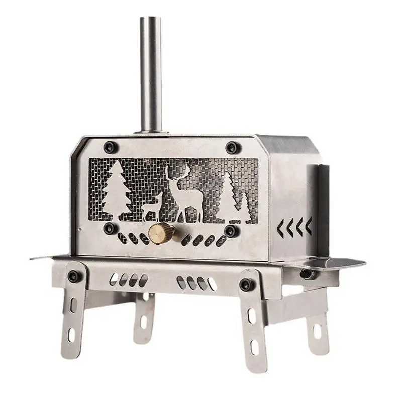 Camping Wood Stove Portable For Tent Portable Wood Cook Stove Stainless Steel Decorative Incense Holder Christmas Tree And Elk