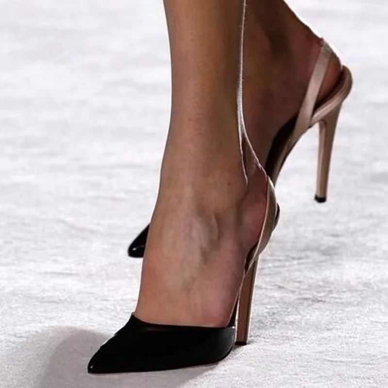 

Sexy Pointed Toe Women Slingback Pumps Thin Heels Patchwork Mixed Colors Cutouts Spring Autumn Modern Outside Shoes