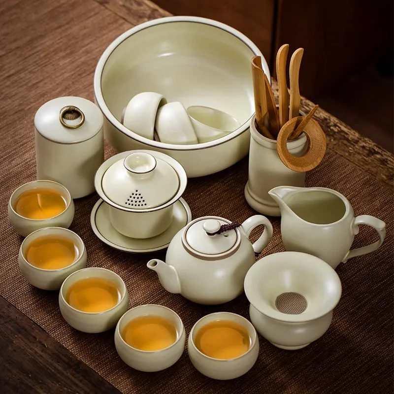 Ceremonial Ru Kiln Tea Sets Teapot Traditional Bowl Needle Tea Sets Jingdezhen Cups Jogo De Cha Porcelana Matcha Decorations