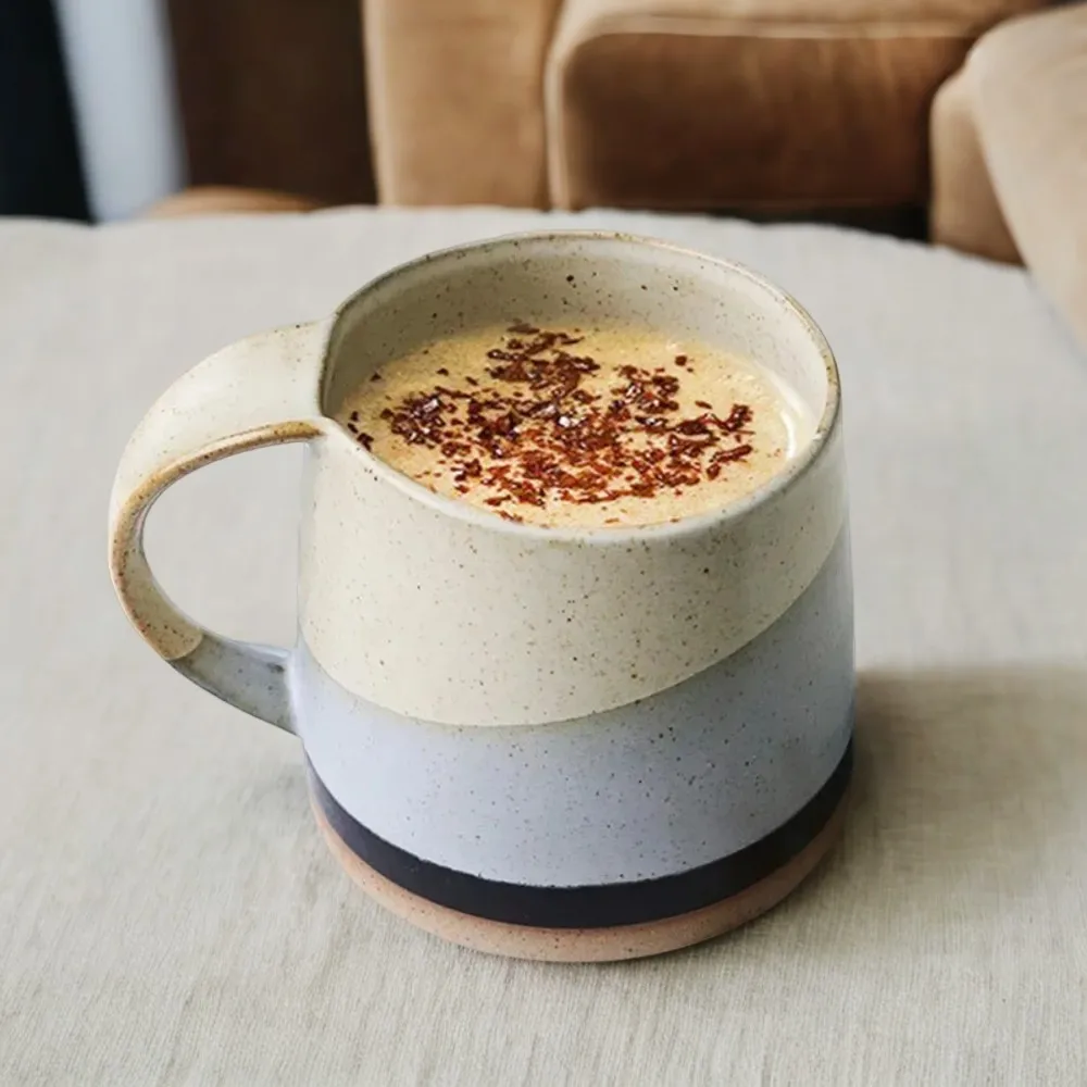 Vintage Japanese Style Coarse Pottery Black and White Latte Mug - Retro National Trend Coffee Cup - Chinese Style Clay Cup