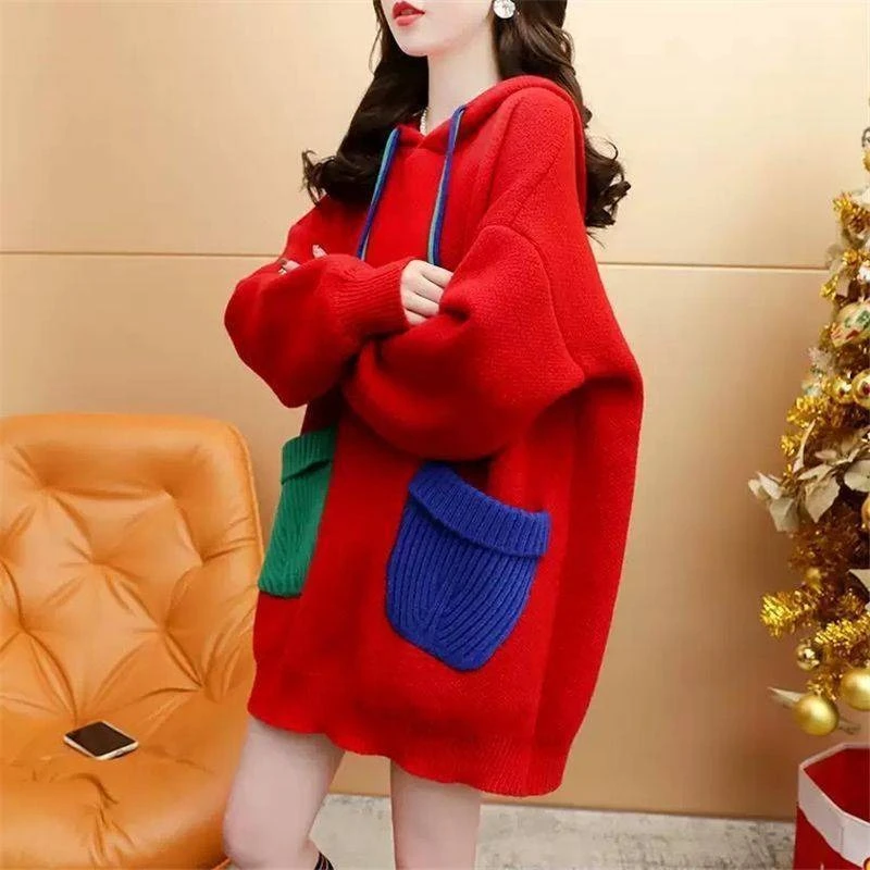 

Женский вязаный свитер с капюшоном, эстетические предложения, новый трикотаж, молодежный гладкий базовый джемпер в японском стиле, женские пуловеры из флиса