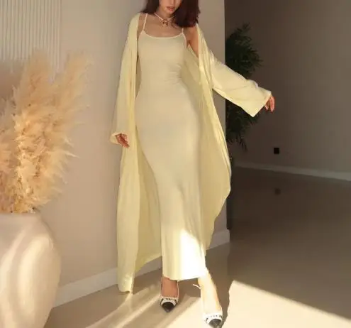 

New 2025 Solid Color Sleeveless Camisole Dress Long Robe Outerwear Casual Suit - Seasonal Fashion Outerwear