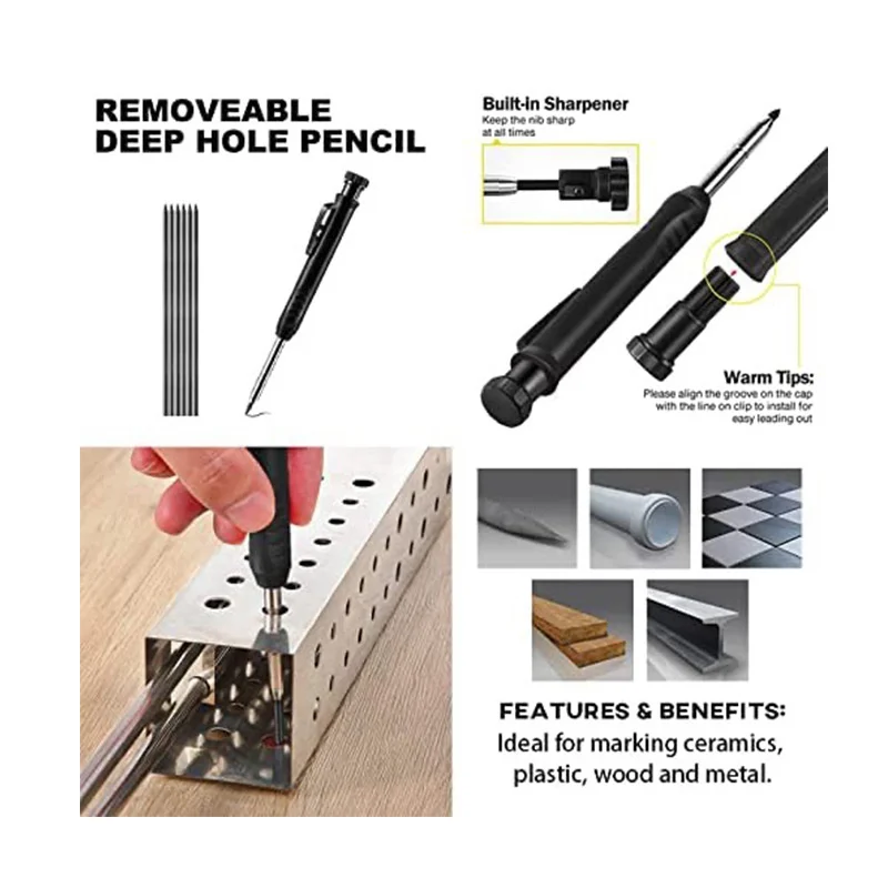 Multifunction Scribing Tool Aluminum Alloy Scribe Tool With Deep Hole Pencil DIY Woodworking Scribe Gauge Contour Measuring Tool