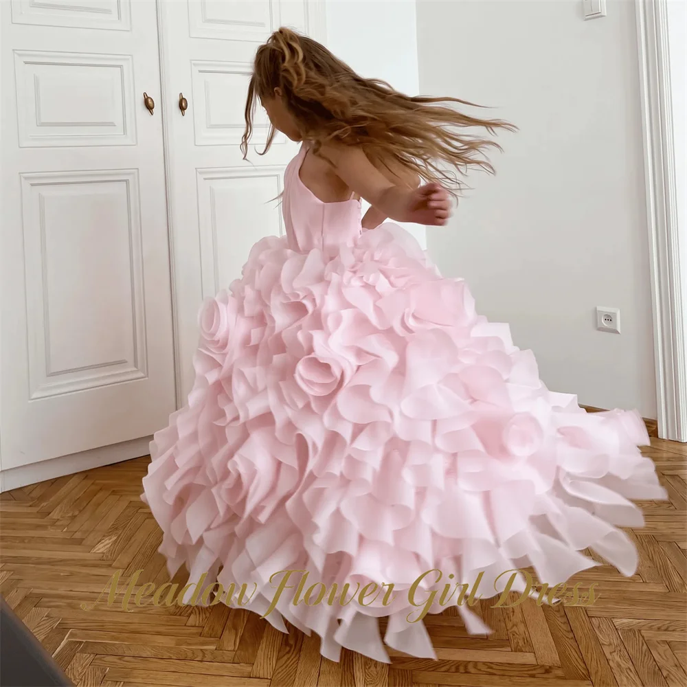 Meadow A Line Princess Girls Dress V Neck First Communion Gown Spaghetti Straps Children Birthday Wedding Dresses Customized