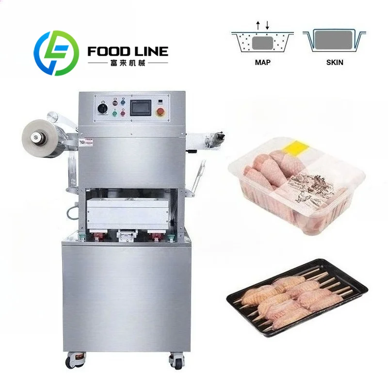 

Modified Atmosphere Vertical Tray Sealer MAP Packaging Machine for Sealing Food Ready Meals Meat Fish Beef Steak with Film