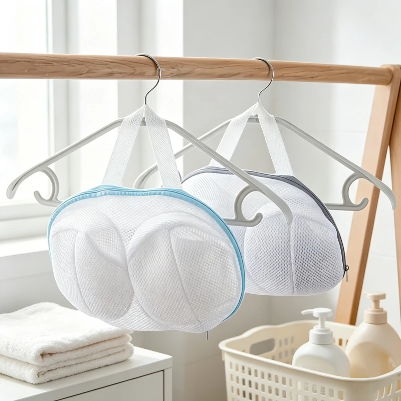 Faltbarer Wäschebeutel mit Reißverschluss aus Polyester-Netzstoff, verformungsfrei, Waschmaschinenschutz für Dessous, Unterwäsche, Sport-BHs – Detail 5