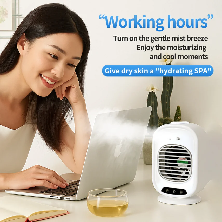 Portable Mobile Air Conditioner Spray Fan For Car And Office Desktop, Usb Rechargeable Small Cooler