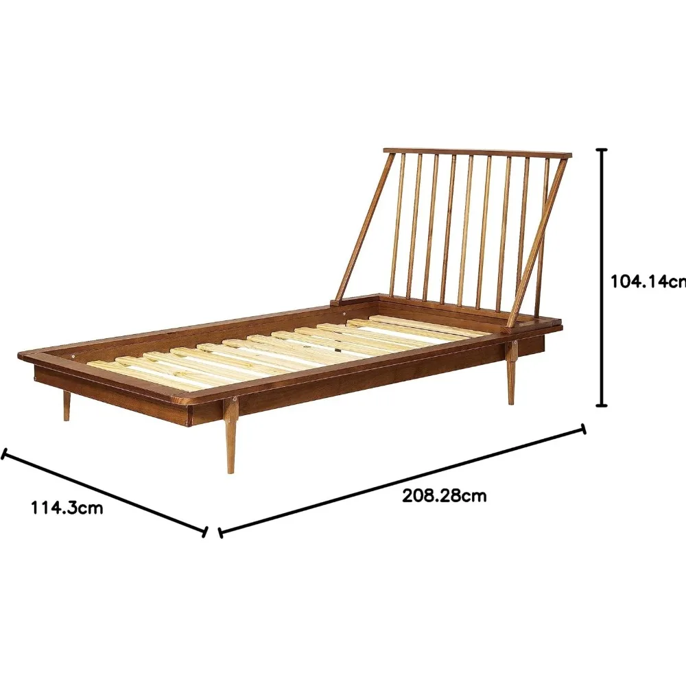 Walker Edison Mid Modern z litego drewna Platforma wrzeciona Zagłówek łóżka Podnóżek Rama łóżka Sypialnia, Twin, Karmel