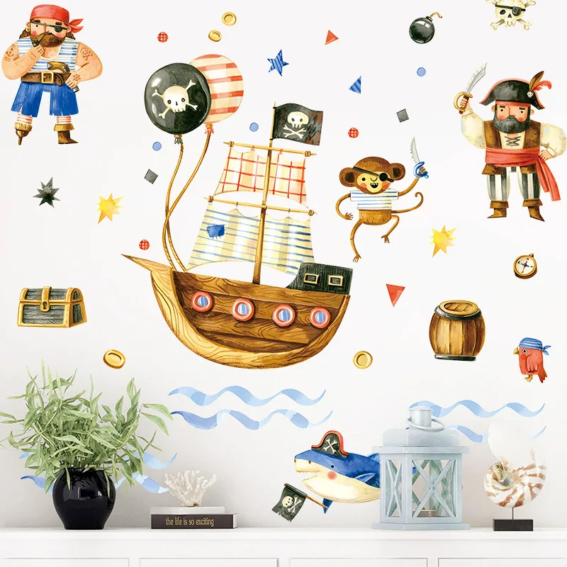 Pirate Wall Sticker Ocean Adventure for Boys' Bedrooms, Children's Rooms, and Preschools,Nautical Party Decor Wall Sticker PVC