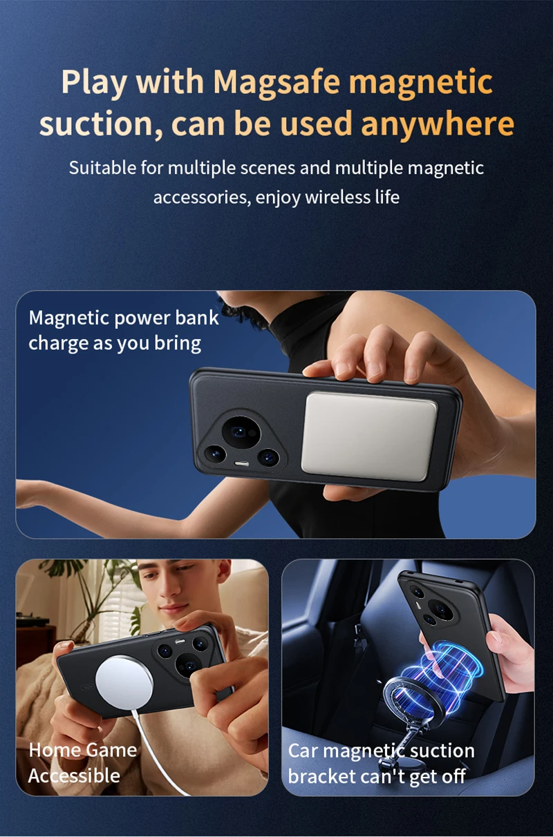 Für Huawei Pura 70 Pro: Magnetische Schutzhülle aus Leder, hochwertige, rutschfeste PC+TPU-Hülle mit Anti-Fingerabdruck-Beschichtung. – Detail 10