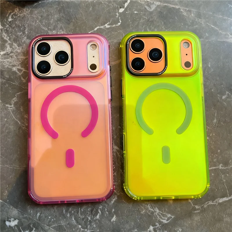 

Luxury Neon Color Matte Magsafe Case For iPhone 17 17Pro 17Pro Max Active Touch Camera Button Translucent Magnetic Hard Cover