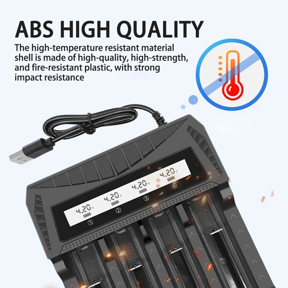 Caricabatteria intelligente con Display digitale per batteria 3.7-4.2V 18650/21700 AA/AAA 1/2/4 slot con protezione da sovraccarico