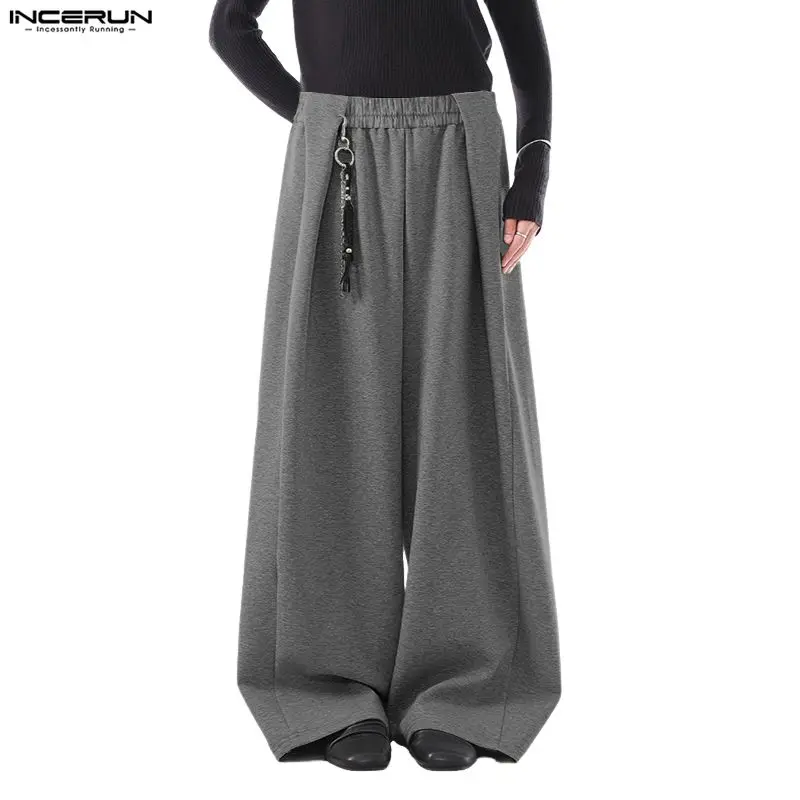 INCERUN Men Pants Solid Color Joggers Baggy Casual Trousers Men Streetwear Pleated 2026 Fashion Leisure Wide Leg Pants Men S-5XL