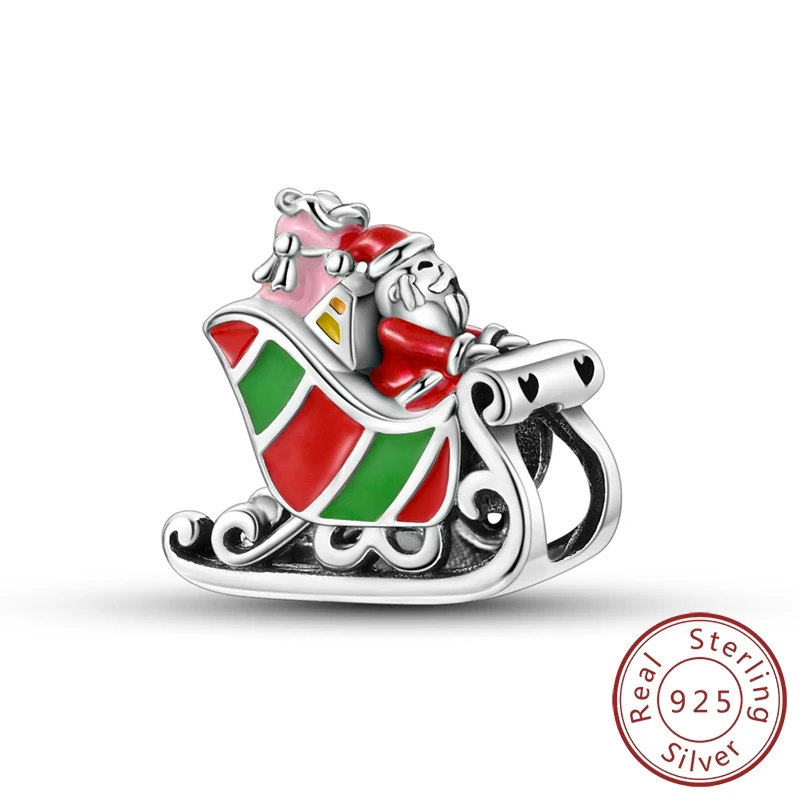 

Cute 100% Sterling Silver Santa Claus Sleigh Gift Beads Charm Fits Pandora Bracelet DIY Christmas Bangle Charm Jewelry Making