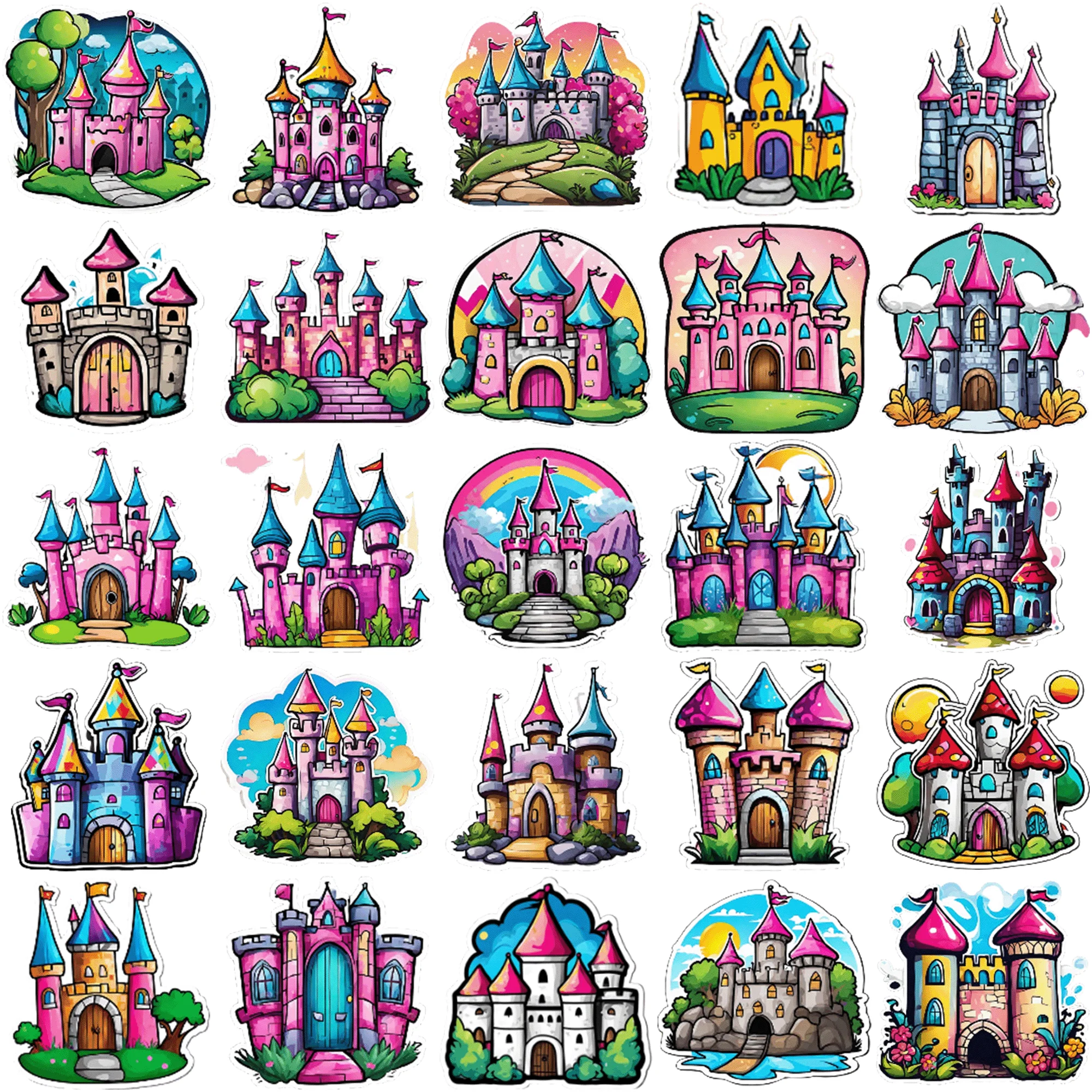 

50 pieces Princess Castle Graffiti Stickers Decorate Your Home with 50 Pieces of Colorful Cartoon Stickers