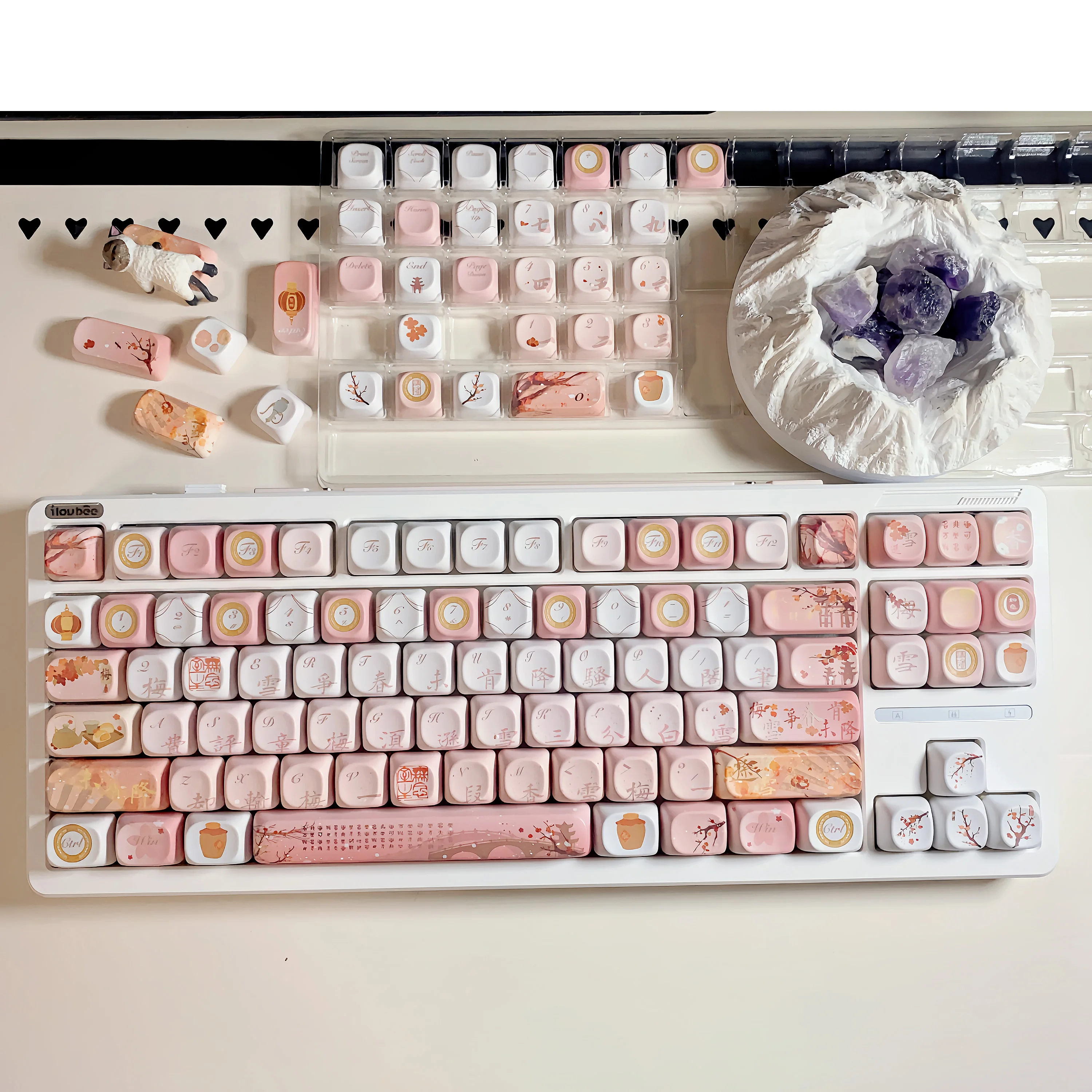 Step on the snow to find plum ancient style transparent original keycap round ball cap PBT hot sublimation customized keyboard