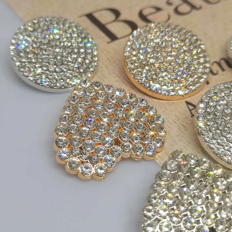 26/29MM Silver Gold Rhinestone Round Heart Large Metal Buttons Of Clothing Women Fashion Decor Button Sewing Apparel Accessories