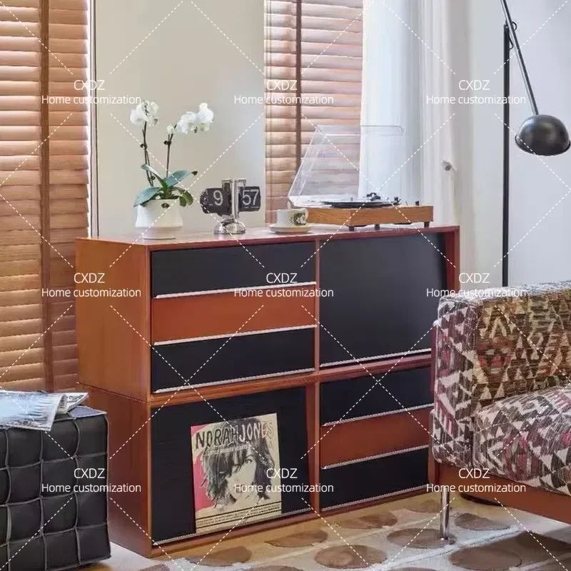 Medieval Solid Wood TV Cabinet Storage Locker Integrated Free Combination Multi Functional Living Room Floor TV Stand