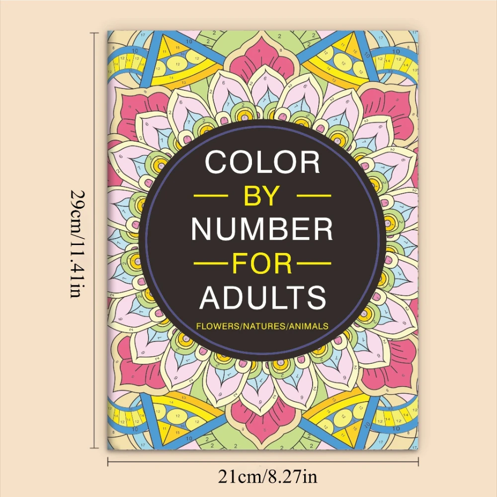 Adult Relaxation Color By Number Workbook 32 Pages Mandala Flower Plant Animal Illustrations Stress Reduction Art Book