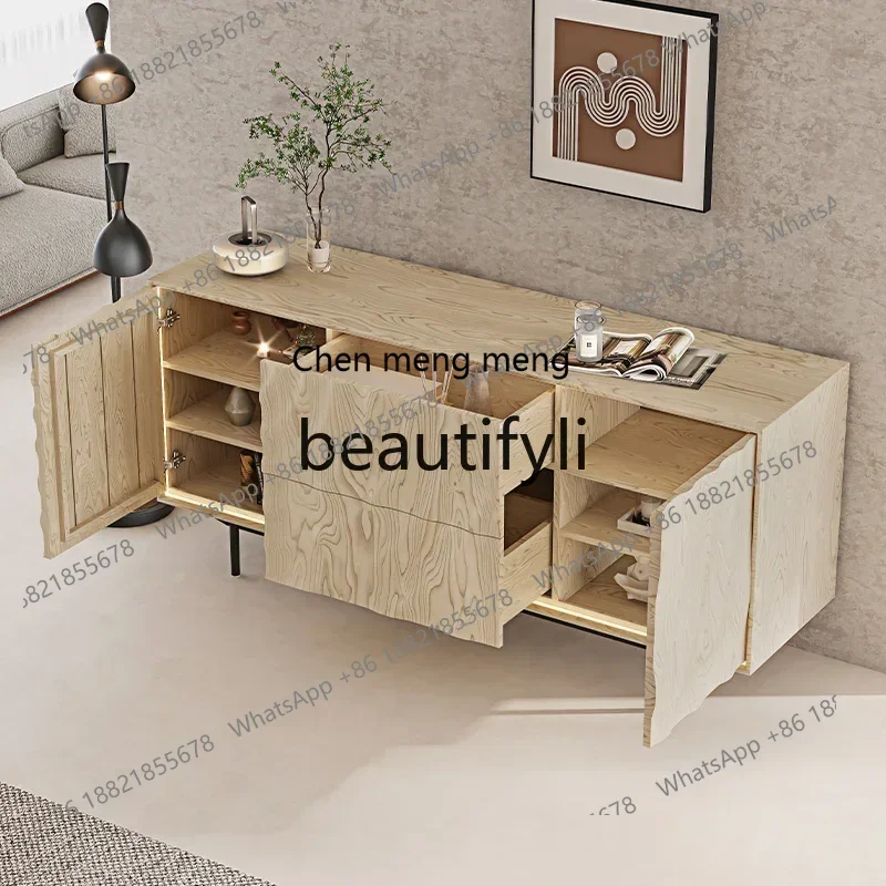 New arrive Wave solid wood dining room side cabinet, antique door cabinet, ash wood modern light luxury decorative cabinet