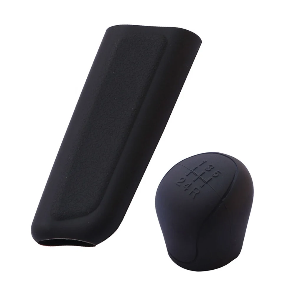 2Pcs Black 5 Speed Car Gear Shift Knob And Hand Brake Cover Sleeve Shifter Set Extreme Temperature Resistance High Quality Silic