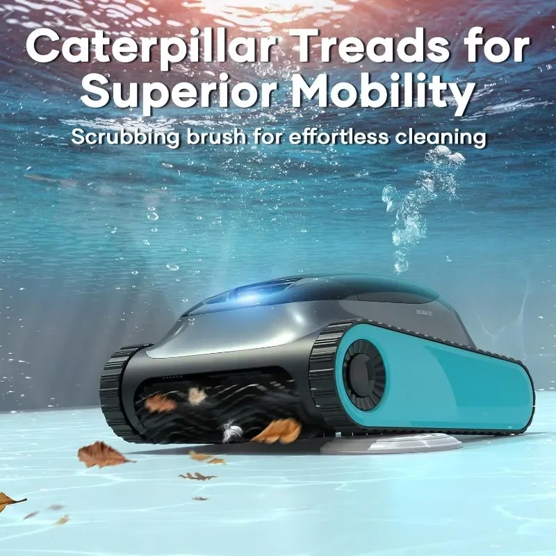 Wireless robotic pool cleaner that cleans walls and waterline, automatically vacuums all in-ground pools,