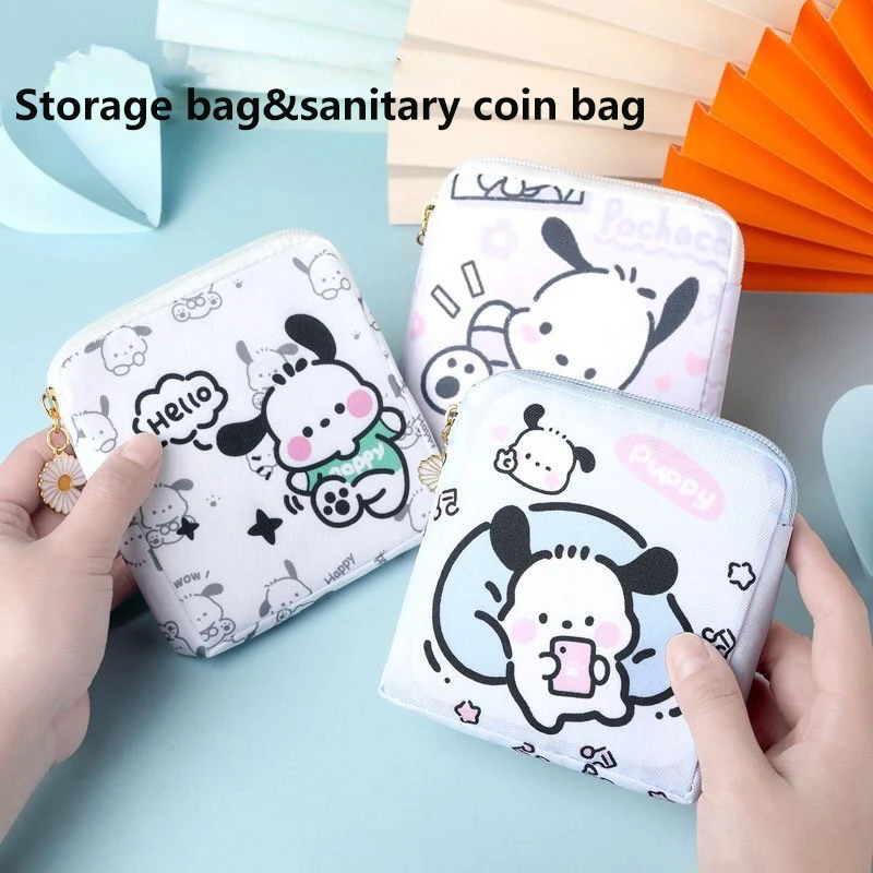 Women Cartoon Cute Sanrio Sanitary Napkin Storage Bag Cosmetics Zipper Coin Purse Bag Coin Purse Bag Gift Daisy Pendant