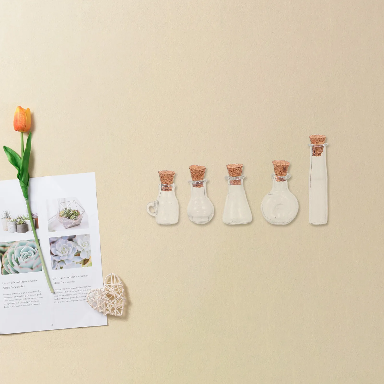 20 Pcs Glass Wishing Kit Mini Cork Little Jars with Lids Transparent