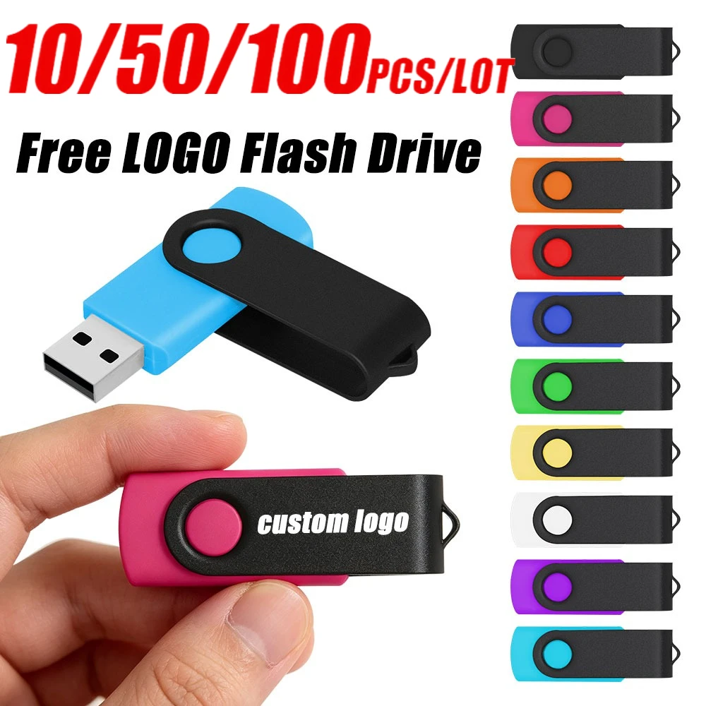 10/50/100PCS Flash Drives Metal 64GB Free Logo Black 32GB Pen Drive 16GB Memory Stick Free Custom Logo U Disk 8GB 4GB Gift 128MB
