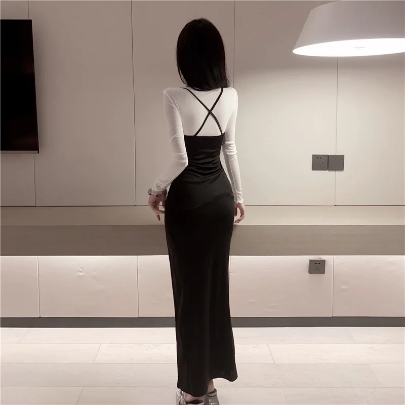 Temperament Two Piece Long Sleeve Slim Fit Wrap Hip Split Dress Elegant Women Fork Mature Sexy Charm Fashion Summer New C7Z9