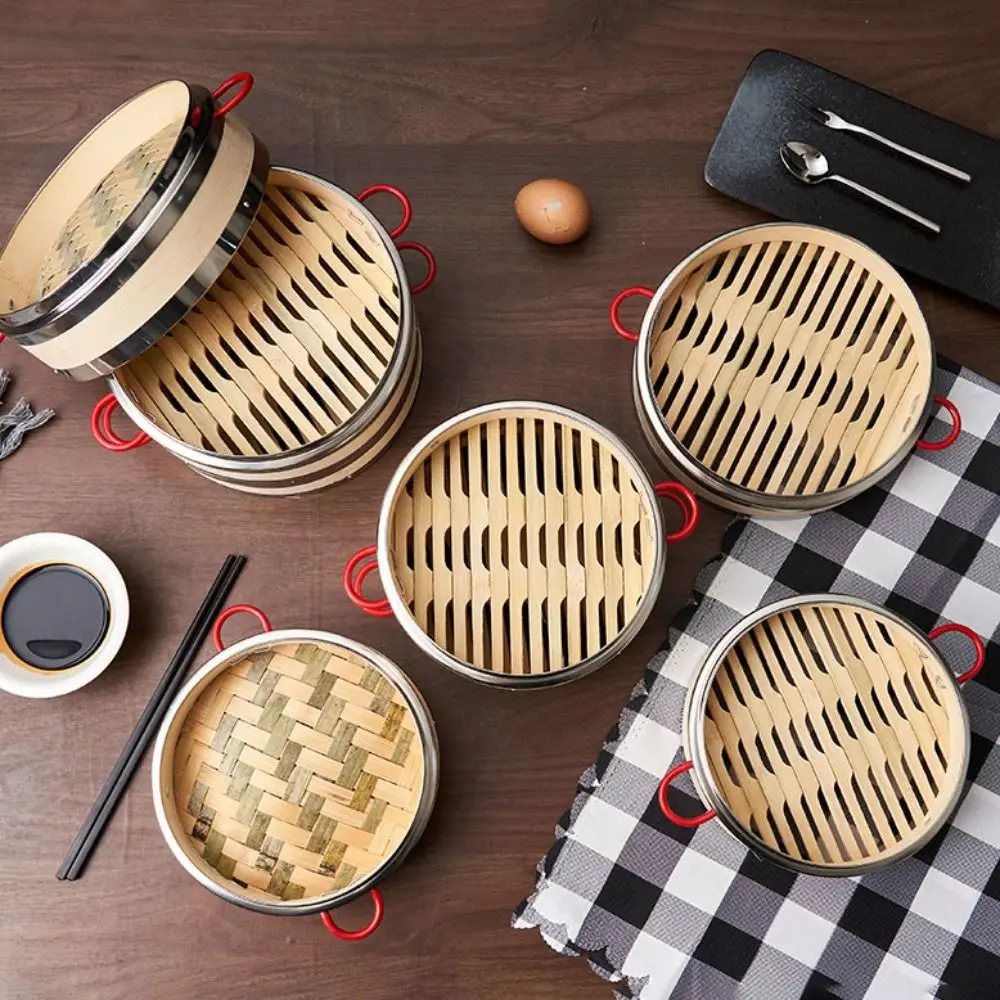 

Round Aluminum Edge Bamboo Steamer Anti-scalding Handle Sealing Edge Steam Basket Breathable Bottom Corrosion Resistant