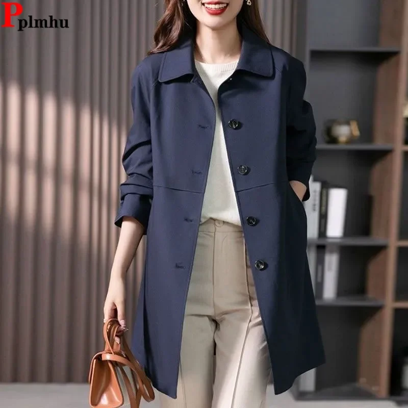 Meados de comprimento único breasted clássico gabardina moda feminina primavera outono blusão elegante coreia jaquetas casuais novos casacos trench