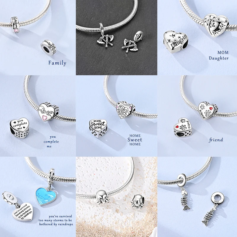 3 Stück 925 Sterling Silber Charm-Perlen-Set Mama Papa Schwester Katze Schmetterling Schleife Liebe Charms für DIY Armband Halskette Schmuckherstellung – Detail 8