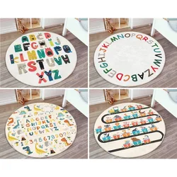 Letters Round Rug Alphabet Floor Carpet Train Non Slip Circle Rugs Animal Anti Slip Mat Beige Toddler Area Rugs for Kid's Room