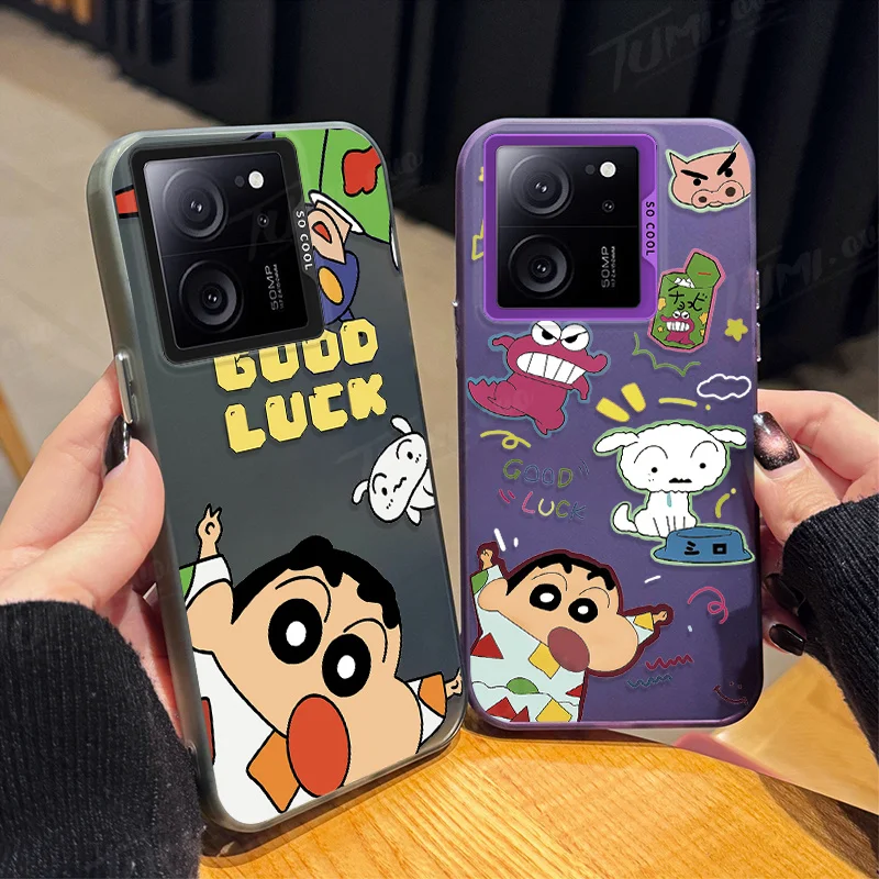 Plating Phone Case For Xiaomi 13T 12T 11 Lite 5G NE 12 13 14 POCO X6 X5 Pro X3 NFC F3 F4 GT F5 Lovely C-Crayon S-ShinChan Capa