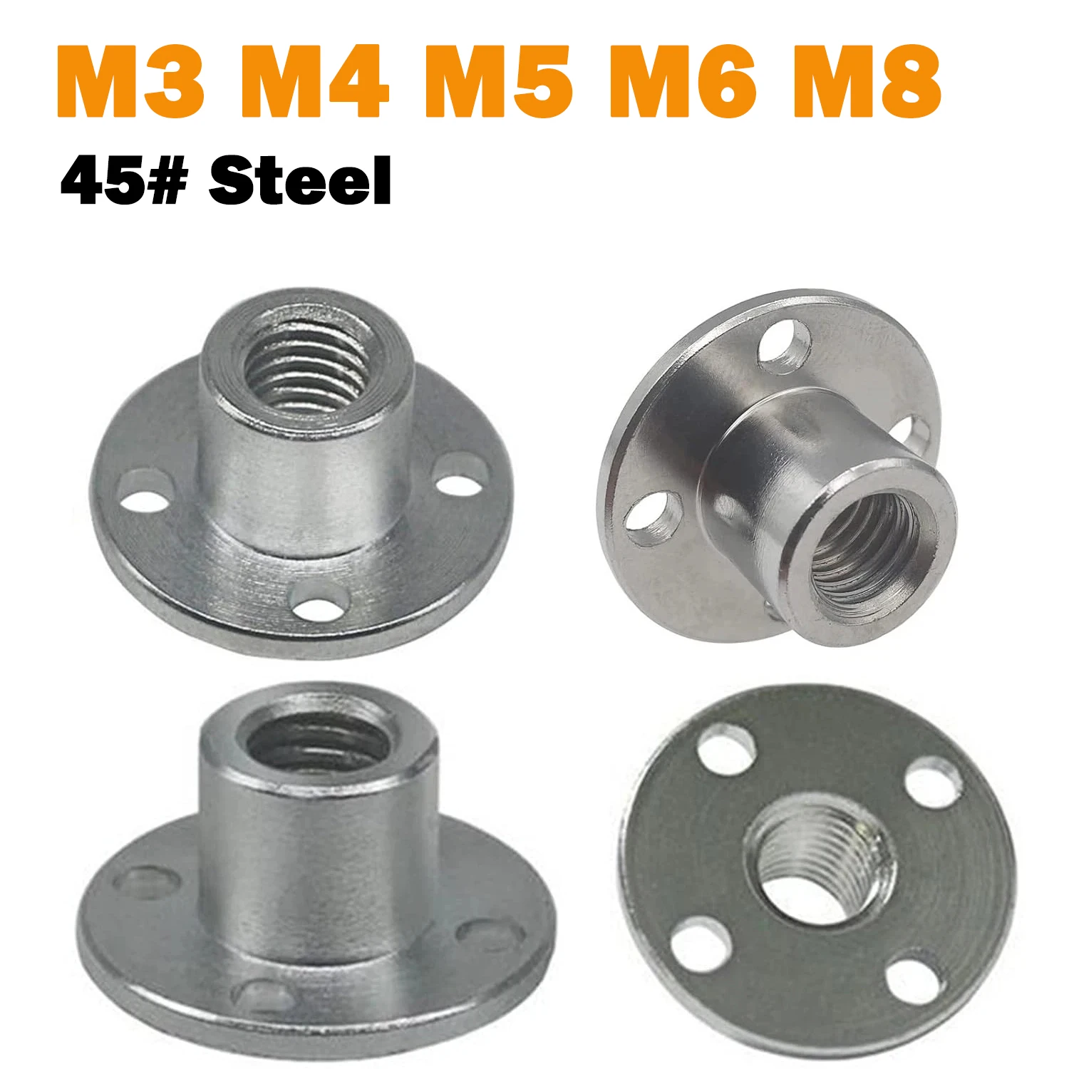 1Pcs Flange Coupling Nut M3 M4 M5 M6 M8 45# Steel Shaft Gear Motor Connector For Threaded Shaft