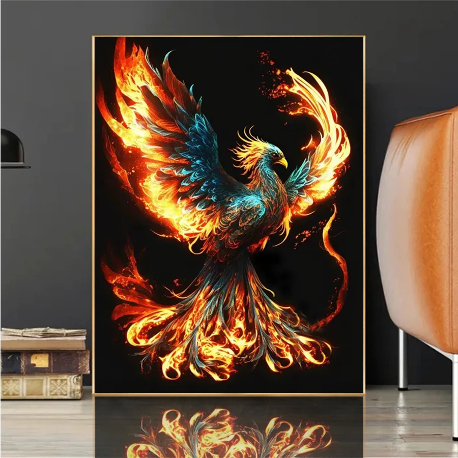 5D DIY Diamond Embroidery Abstract Art Flame Phoenix Flying Bird Cross Stitch Diamond Mosaic Rhinestone Art Painting Handicraft